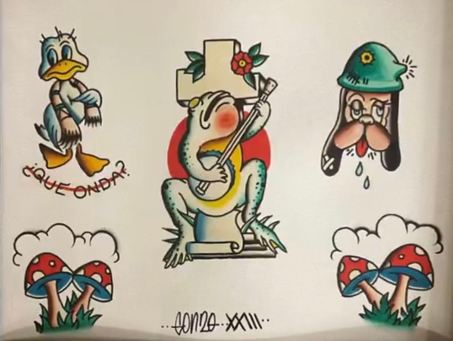 Character flash — duck, frog, mushrooms