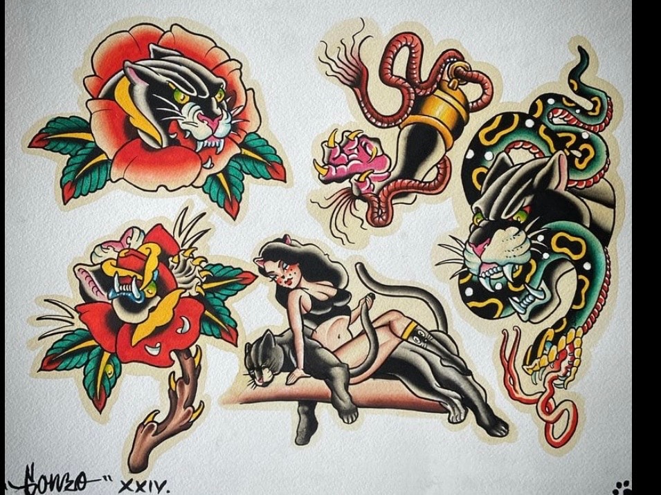 Panther and rose flash — panther rose, pinup, snake dagger